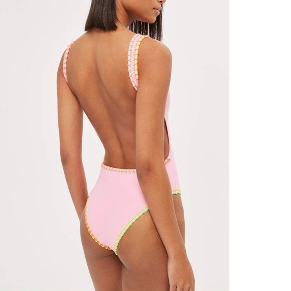 TOPSHOP NEON PINK ALOHA ONE PIECE SWIMSUIT - Picture 2 of 5